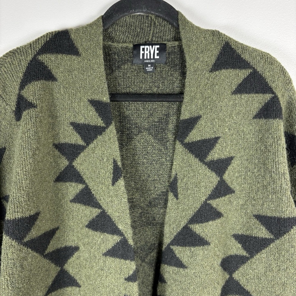 Fyre Women's Medium Green Black‎ Aztec Open Front Long Sleeve Cardigan Sweater - Picture 3 of 6